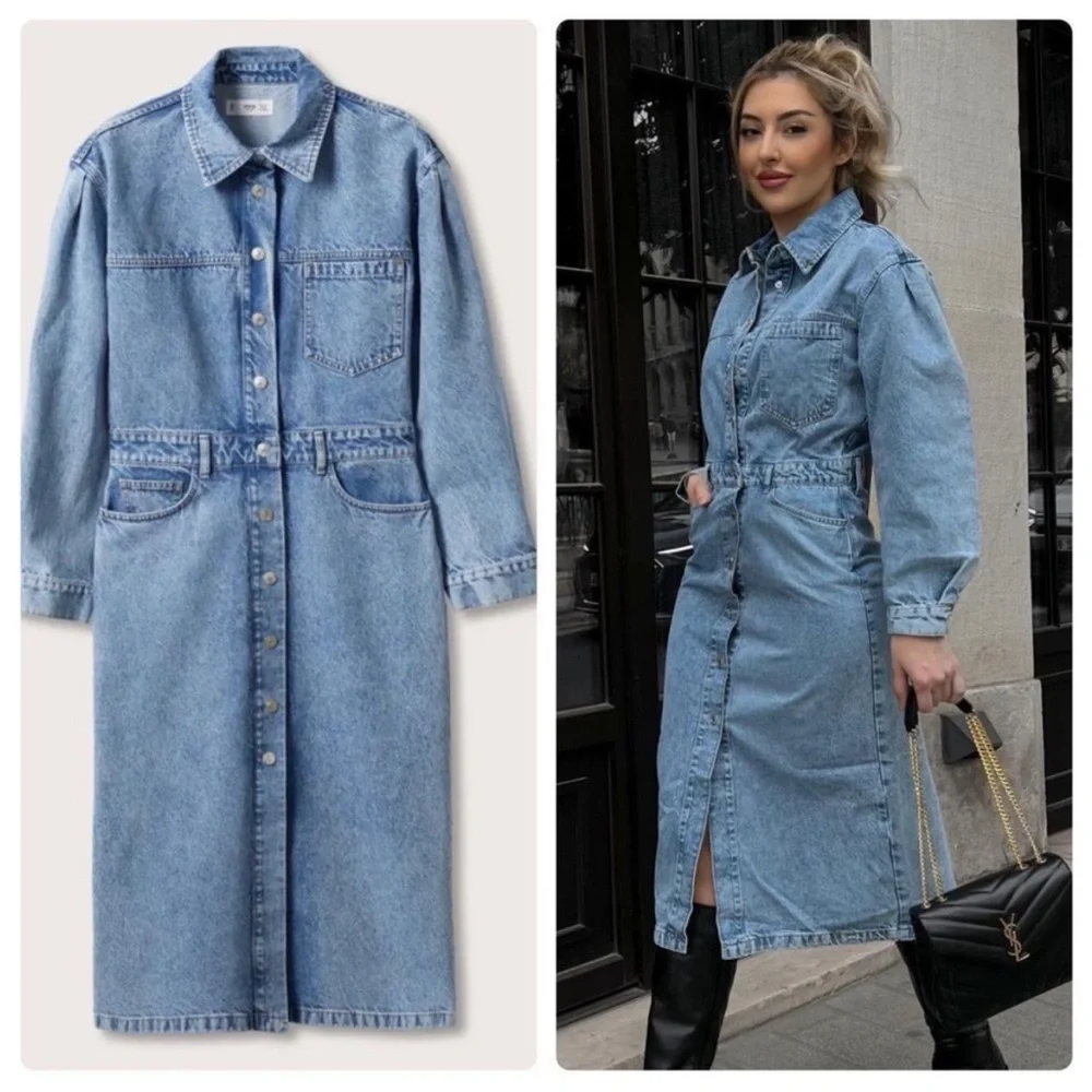 Mango Denim Shirt Dress Long Sleeve Midi Women’s Size 6 - Picture 1 of 11